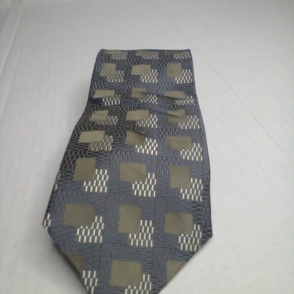 Pronto Uomo Tie Necktie Men Silk Geometric Pattern Green Silver - Picture 6 of 8